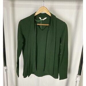 People Tree Organic Cotton Green Collar Tie Long Sleeve Knit Shirt US Sz. 6 NWT